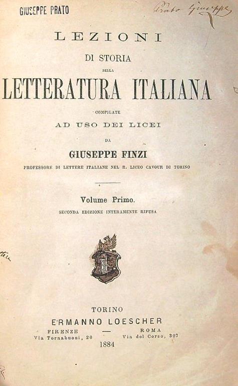 Lezioni di storia della letteratura italiana (2 volumi in un unico tomo) - Giuseppe Finzi - copertina
