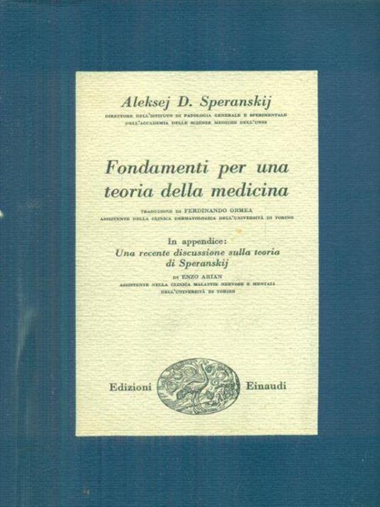 Fondamenti per una teoria della medicina - Aleksej Speranskij - copertina