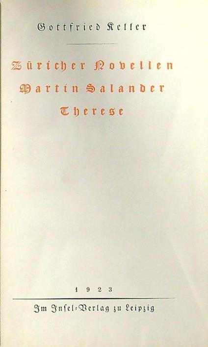 Züricher Novellen / Martin Salander / Therese - Gottfried Keller - copertina