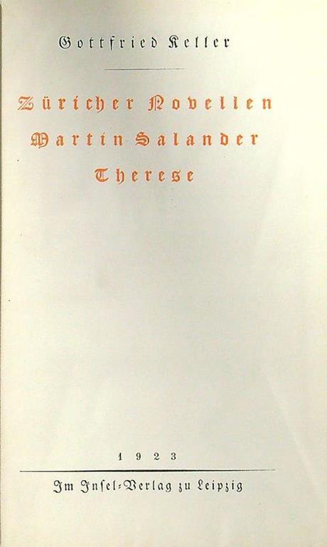 Züricher Novellen / Martin Salander / Therese - Gottfried Keller - copertina