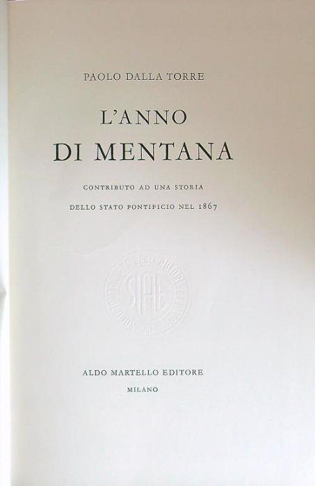 L' anno di Mentana - Paolo Dalla Torre - copertina