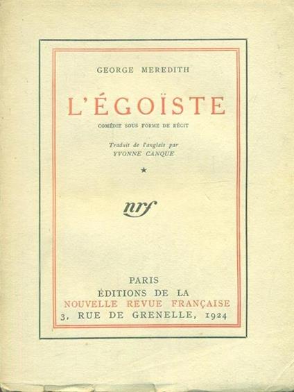 L' egoiste - George Meredith - copertina