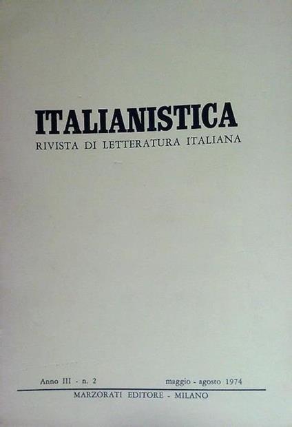 Italianistica - Anno III - n. 2 Maggio Agosto 1974 - copertina