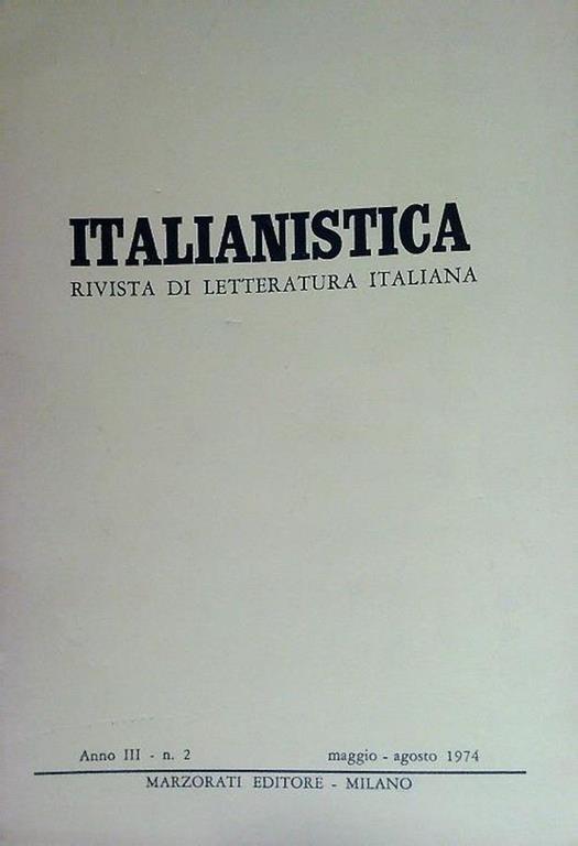 Italianistica - Anno III - n. 2 Maggio Agosto 1974 - copertina