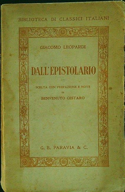 Dall'epistolario - Giacomo Leopardi - copertina