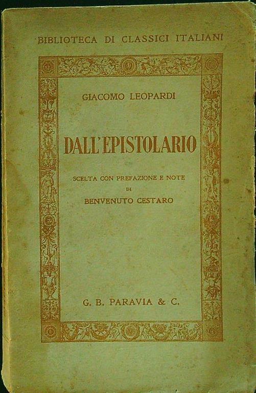 Dall'epistolario - Giacomo Leopardi - copertina