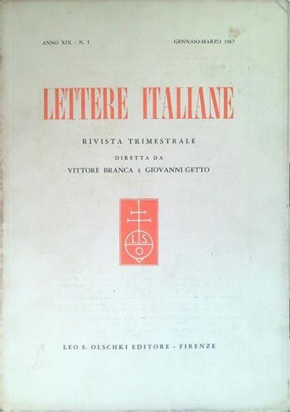 Lettere italiane - Anno XIX - N. 1 - Gennaio Marzo 1967 - copertina