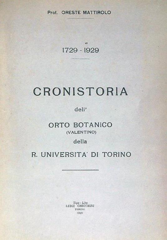 Cronistoria dell' orto botanico della R. Università di Torino - Oreste Mattirolo - copertina