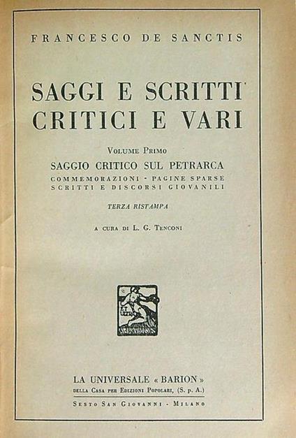 Saggi e scritti critici e vari vol. 1 - Francesco De Sanctis - copertina