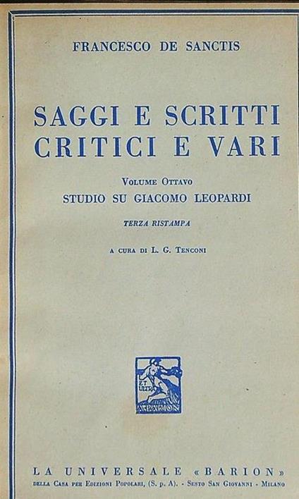 Saggi e scritti critici e vari vol. 8 - Francesco De Sanctis - copertina