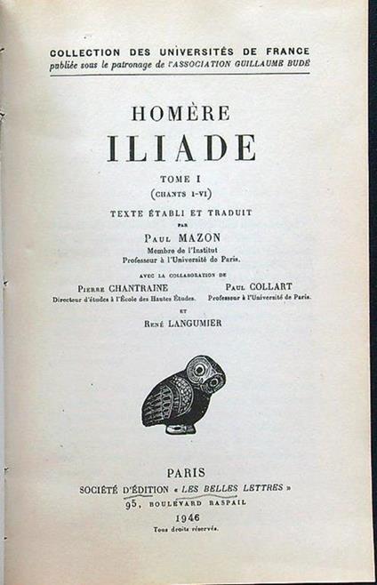 L' Iliade tome I-II (chant I-XII) - Omero - copertina