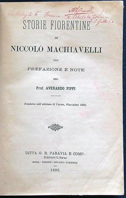 Storie fiorentine - Niccolò Machiavelli - copertina
