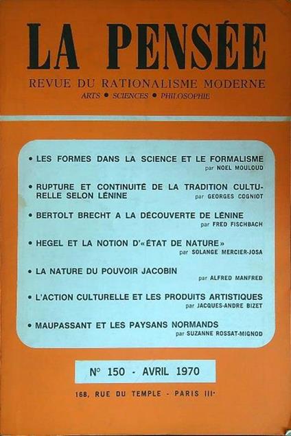 La  pensee n 150 - Avril 1970 - copertina