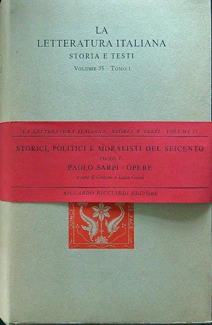 Opere tomo I - Paolo Sarpi - copertina