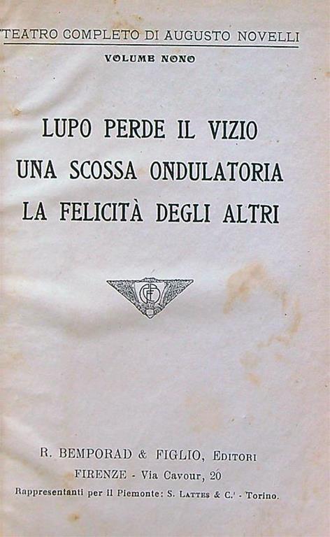 Lupo perde il vizio - Una scossa ondulatoria - La felicità degli altri - Augusto Novelli - copertina