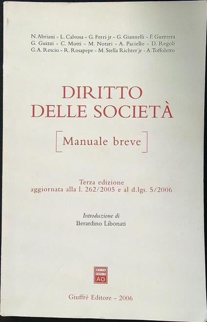 Diritto delle società. Manuale breve - copertina