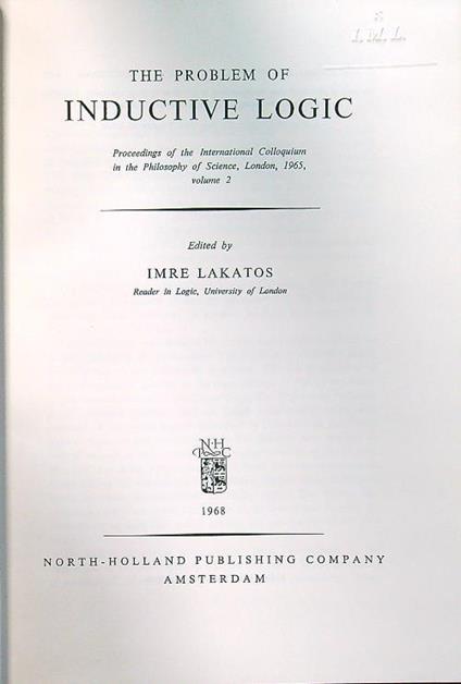The problem of inductive logic - Imre Lakatos - copertina