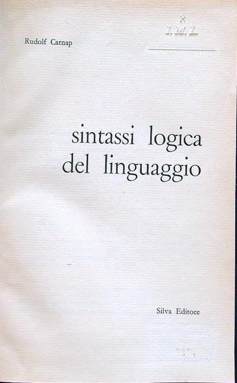 Sintassi logica del linguaggio - Rudolf Carnap - copertina