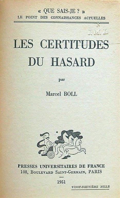 Les certitudes du hasard - Marcel Boll - copertina