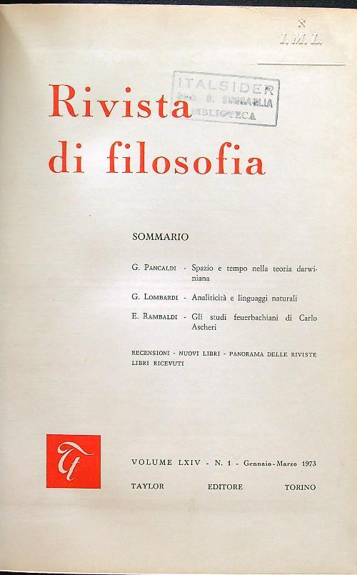 Rivista di filosofia annata 1973