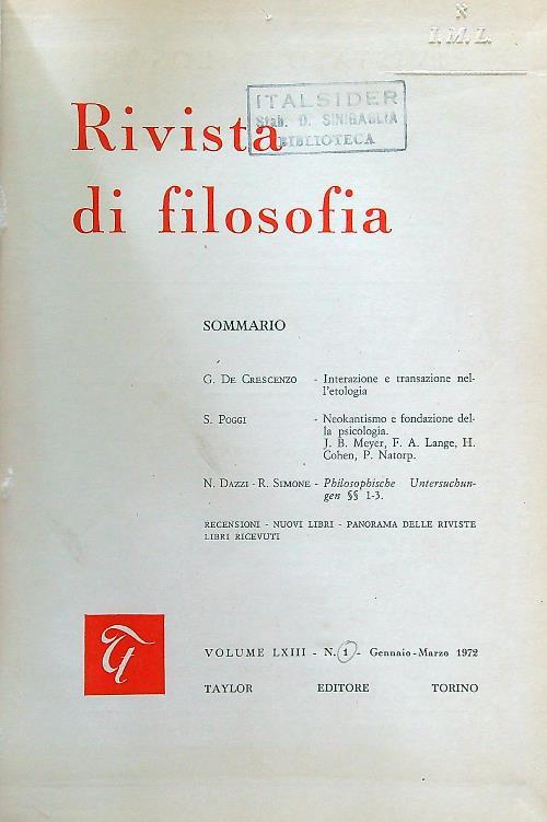 Rivista di filosofia annata 1972