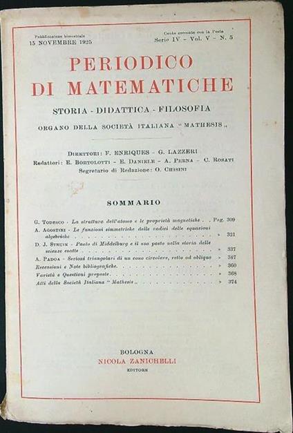 Periodico di matematiche n. 5/Novembre 1925 - Paolo Enriques - copertina