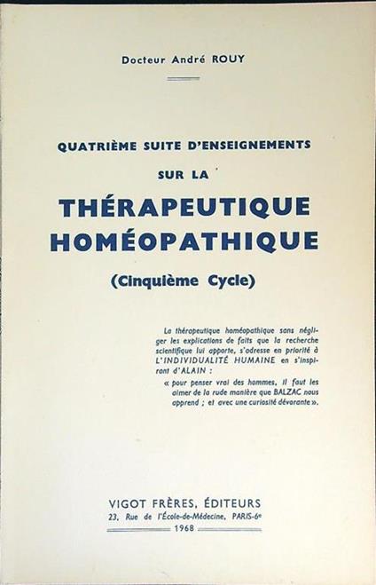 Quatrieme suite d'enseignements sur la therapeutique homoepathique - copertina