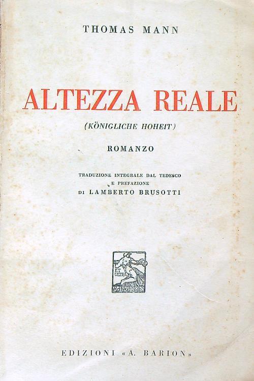 Altezza reale - Thomas Mann - copertina