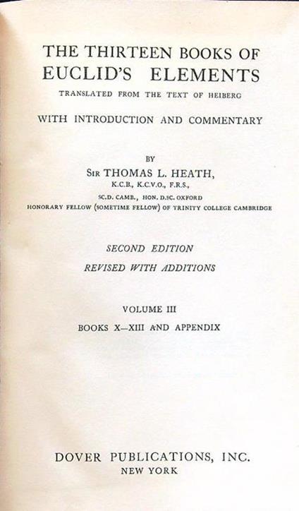 The thirteen books of Euclid's elements vol III - Thomas L. Heath - copertina