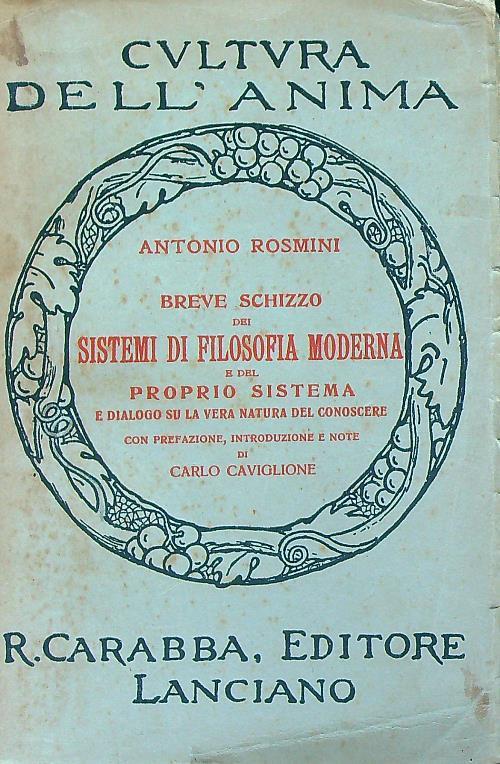 Breve schizzo dei sistemi di filosofia moderna - Antonio Rosmini - copertina