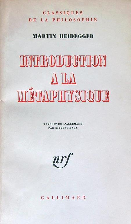 Introduction a la metaphysique - Martin Heidegger - copertina