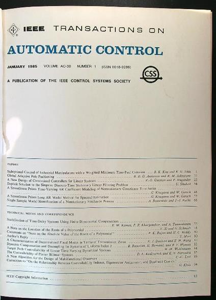Ieee Automatic Control annata 1985 - copertina