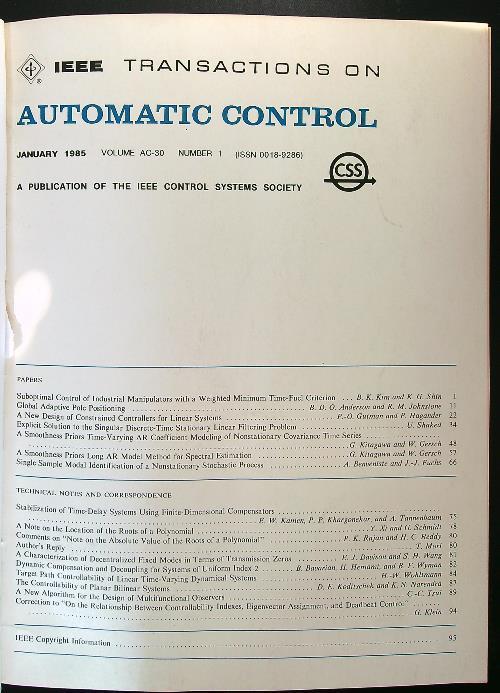 Ieee Automatic Control annata 1985 - copertina