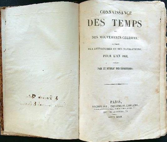 Connaissance des temps ou des mouvements celestes pour l'an 1852 - copertina