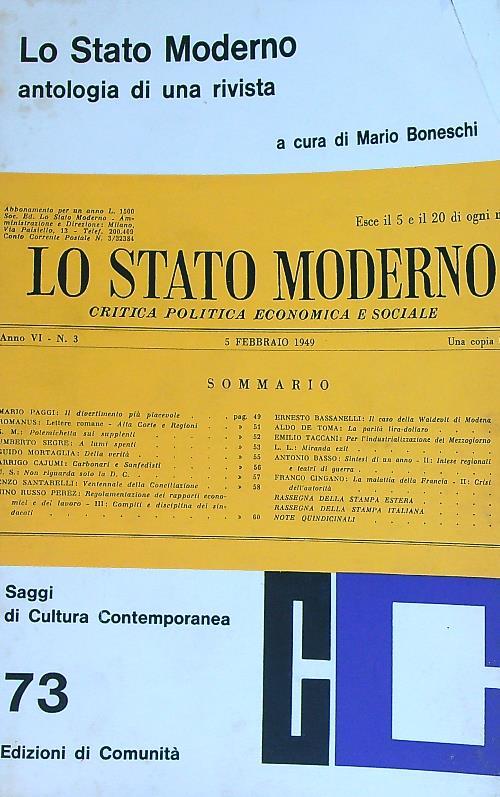 Lo stato moderno. antologia di una rivista