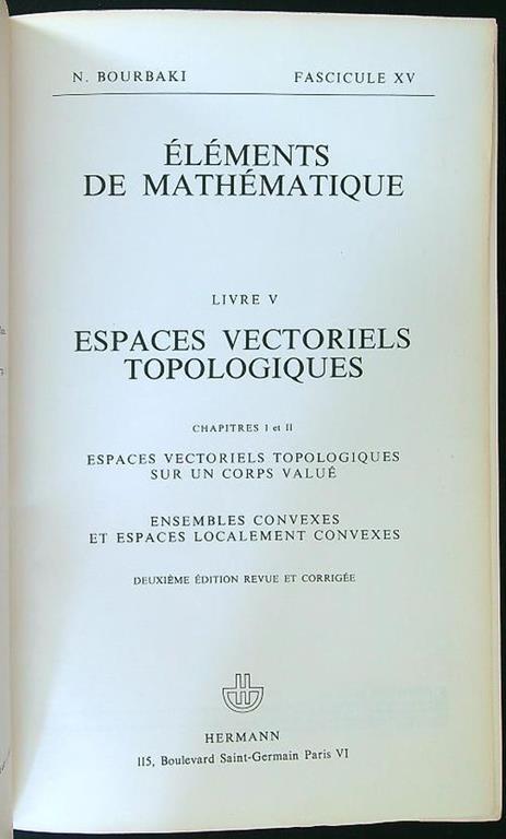 Espaces Vectoriels Topologiques chap. I et II - copertina