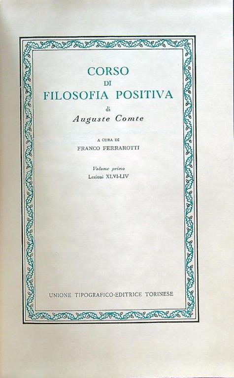 Corso di filosofia positiva vol I - Michel Comte - copertina