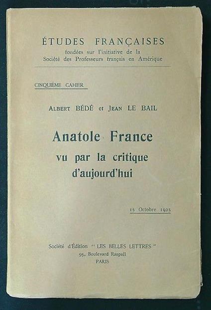 Anatole France vu par la critique d'aujourd'hui - Beda il venerabile - copertina