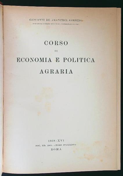 Corso di economia e politica agraria - copertina