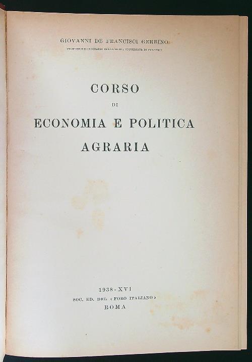Corso di economia e politica agraria