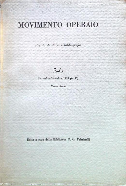 Movimento Operaio - N. 5/6 Settembre Dicembre 1953 - copertina