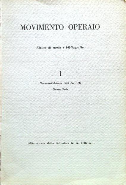 Movimento Operaio - N. 1 Gennaio Febbraio 1955 - copertina