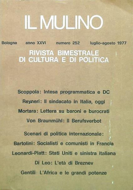 Il Mulino 252 Anno XXVI - Luglio Agosto 1977 - copertina