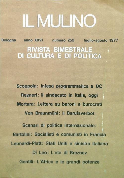 Il Mulino 252 Anno XXVI - Luglio Agosto 1977 - copertina
