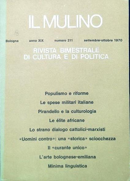 Il Mulino 211 Anno XIX - Settembre Ottobre 1970 - copertina