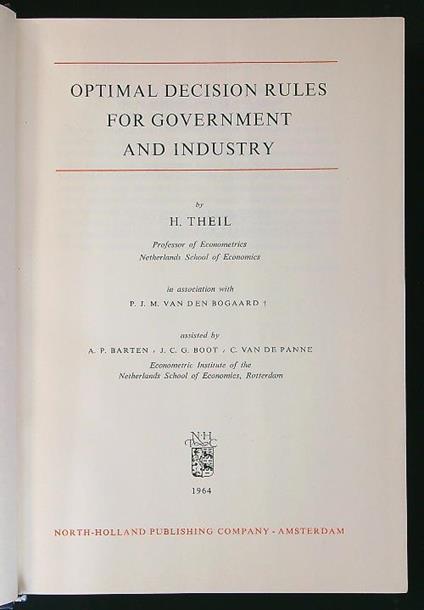 Optimal Decision Rules for Government and Industry vol. I - copertina