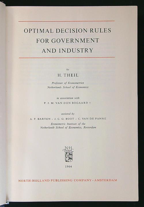 Optimal Decision Rules for Government and Industry vol. I - copertina