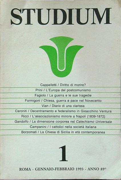 Studium 1/gennaio-febbraio 1993 - copertina
