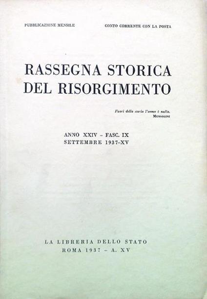 Rassegna storica del Risorgimento - Anno XXIV Fasc. IX Settembre 1937-XV - copertina