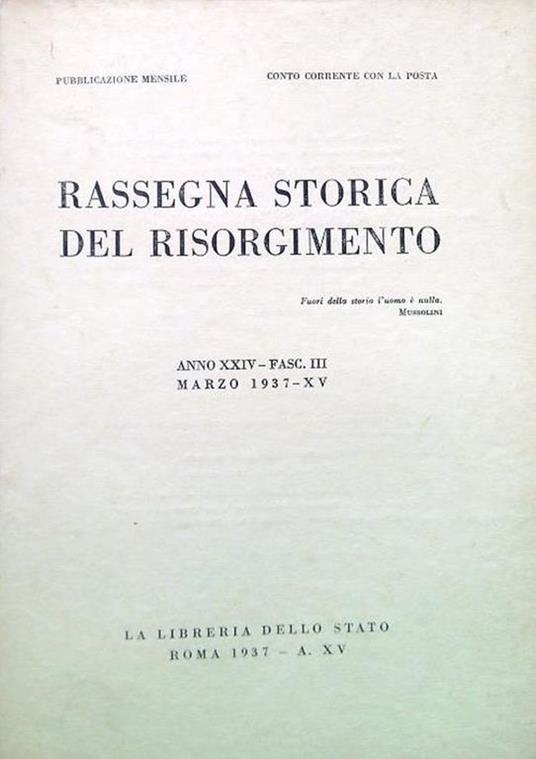 Rassegna storica del Risorgimento - Anno XXIV Fasc. III Marzo 1937-XV - copertina